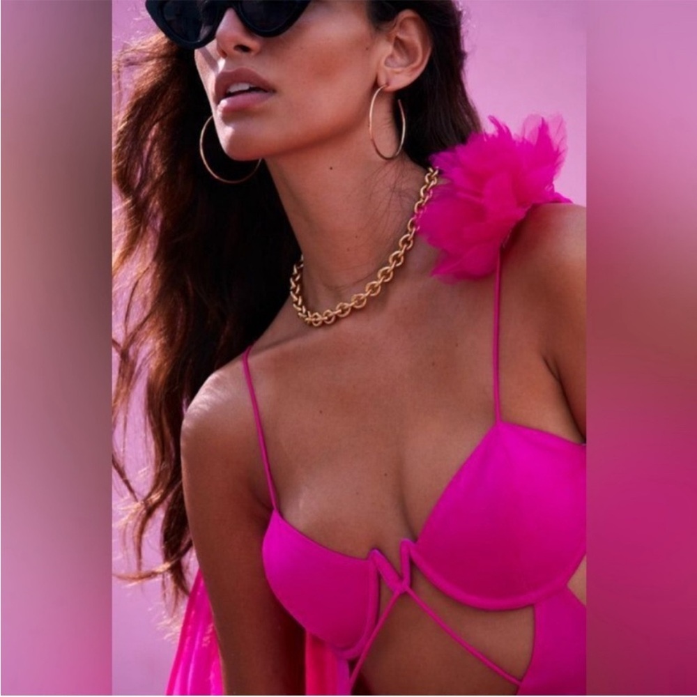 For Love And Lemons Davis Chiffon Bright Pink‎ Underwire Maxi Dress Gown - Picture 5 of 13